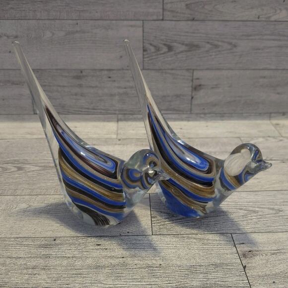 Art Glass Bird Paperweight Blue Brown and Gold Unsigned - Picture 2 of 9